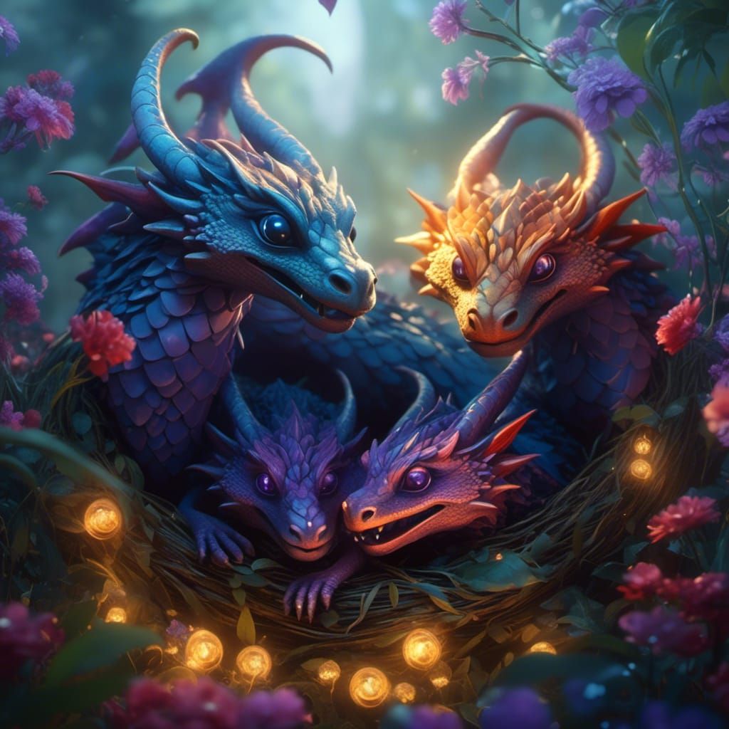 Sleeping Dragon Babies in Fantasy Art Style
