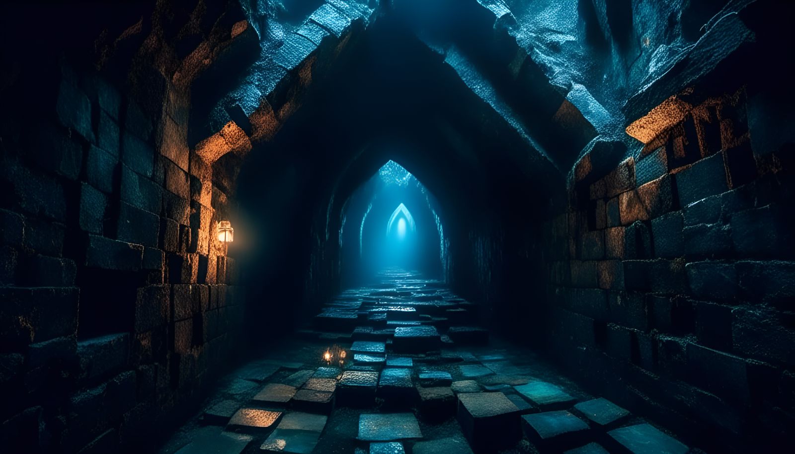 Medieval Dungeon Tunnel with Glowing Mist