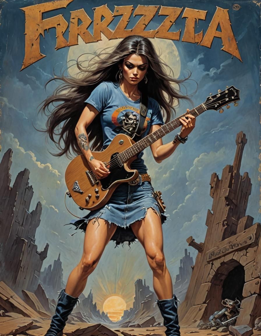 Fantasy-Style Album Cover Art of a Female Guitarist