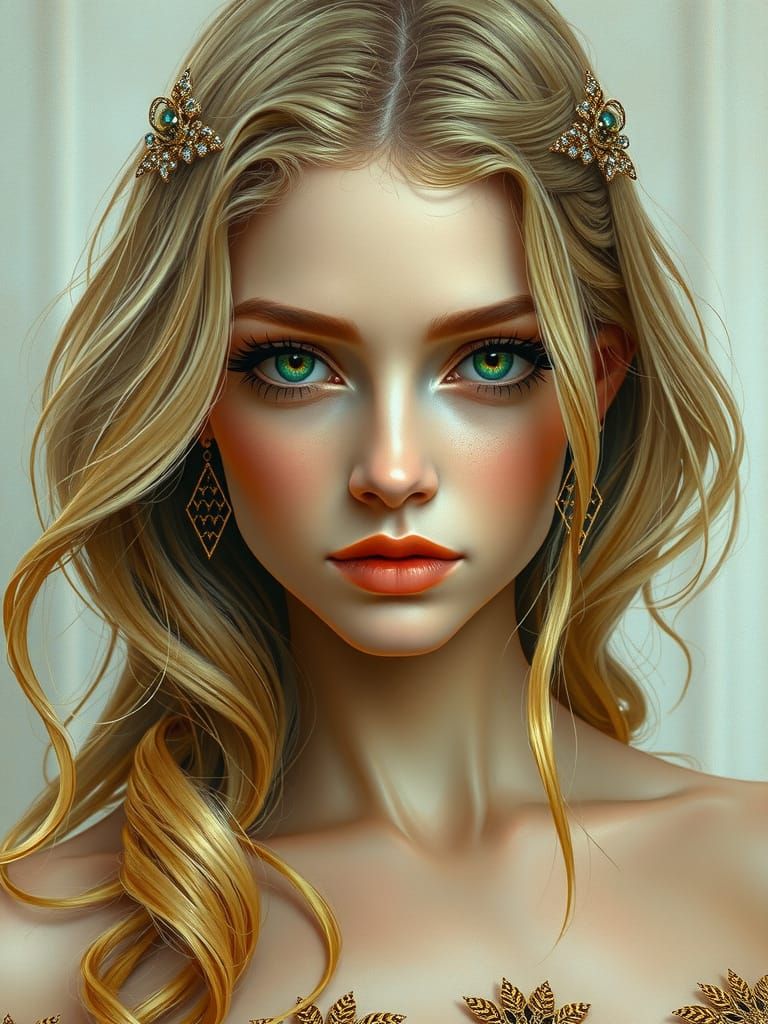 Emerald-Eyed Woman in Art Nouveau Style