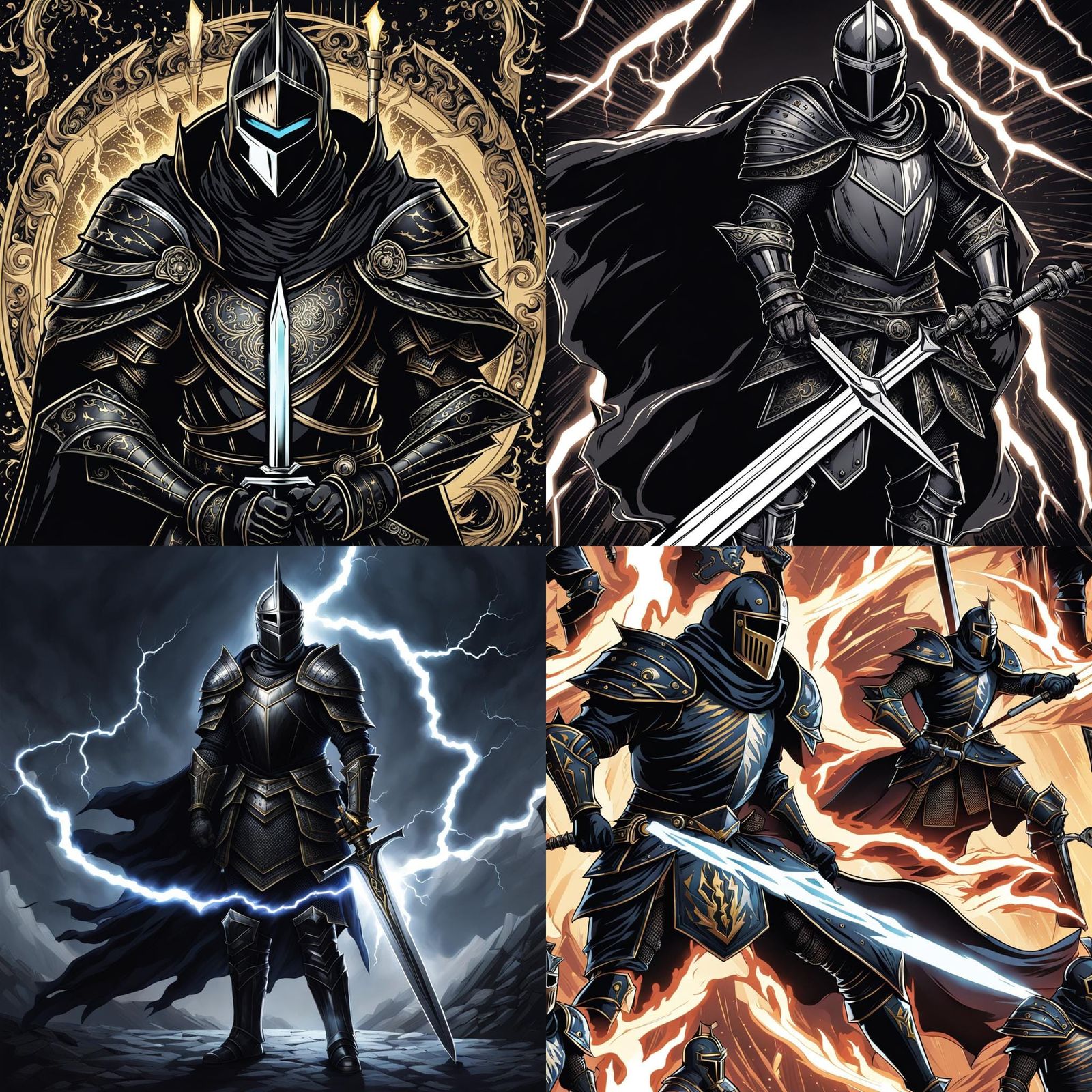 Lightning Knight in Black Armor with Sword