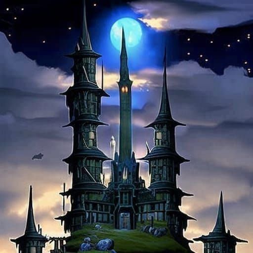 Mystical Wizard Tower Under the Moon