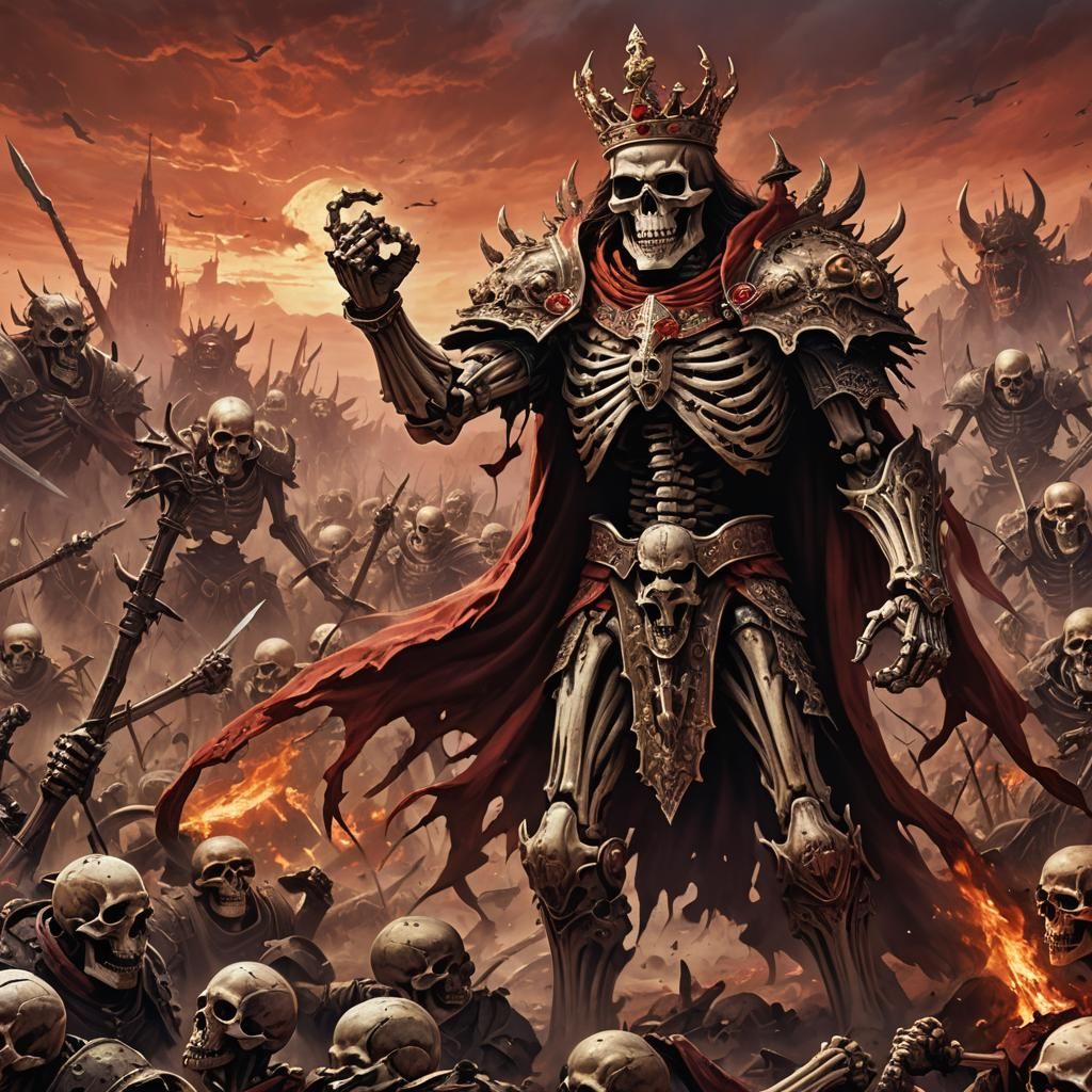 Colossal Skeleton King Leads Army in Fantasy Battle