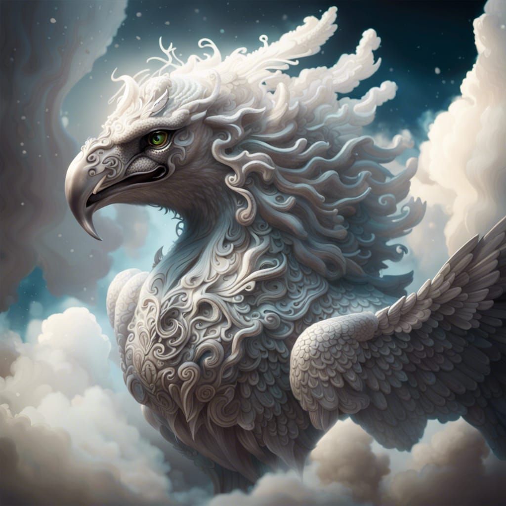 Cloud Gryphon Dissolving into Ornate Cloudscape
