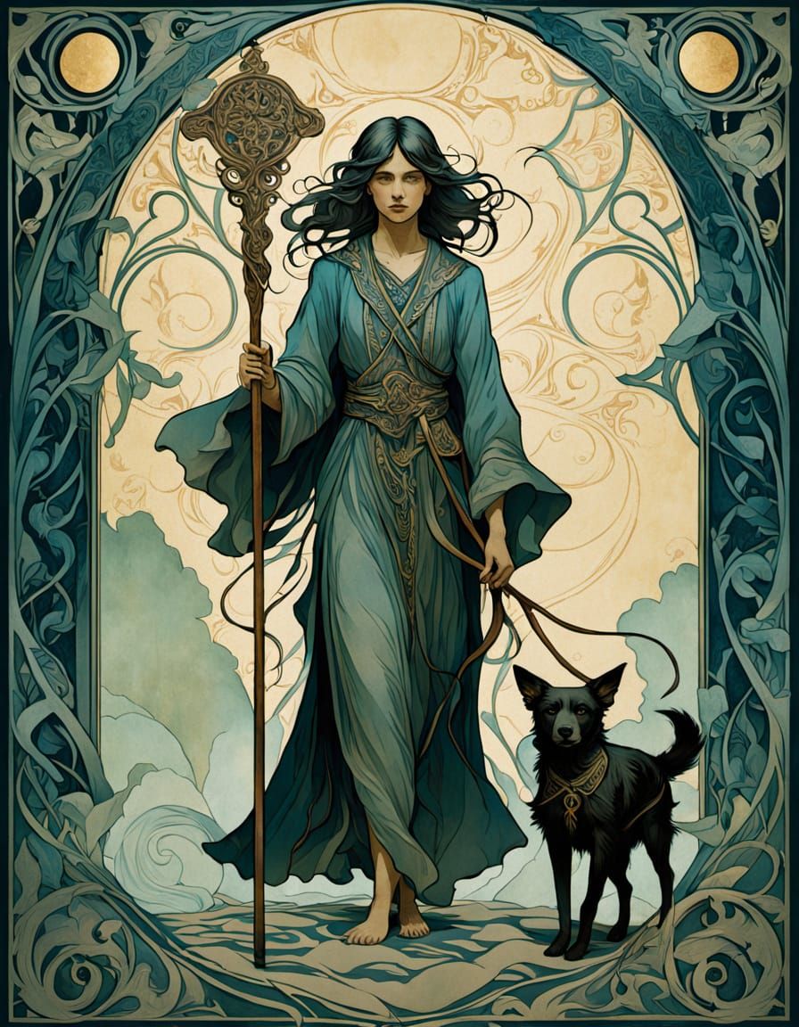 The Fool: A Tarot Card Illustration in Art Nouveau Style