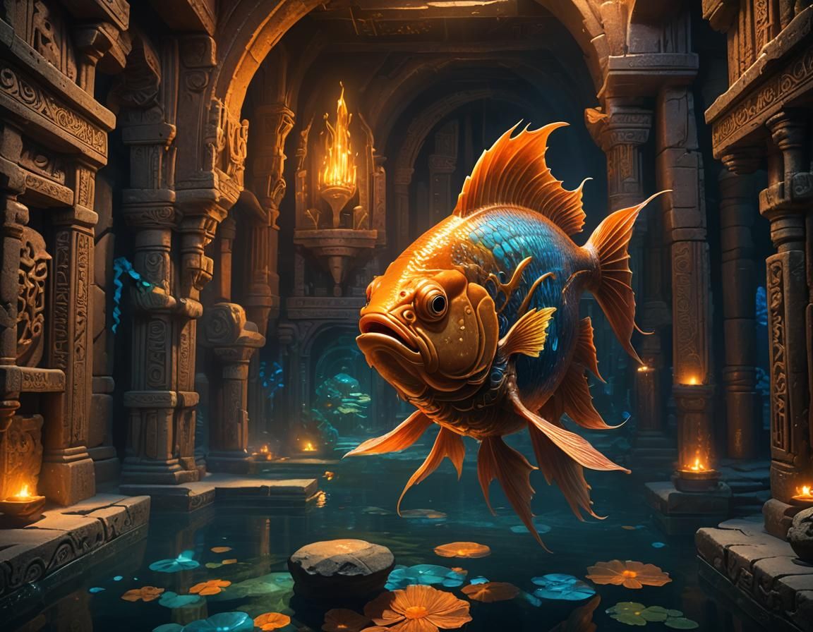 Giant Alien Fish in Labyrinthine Dungeon