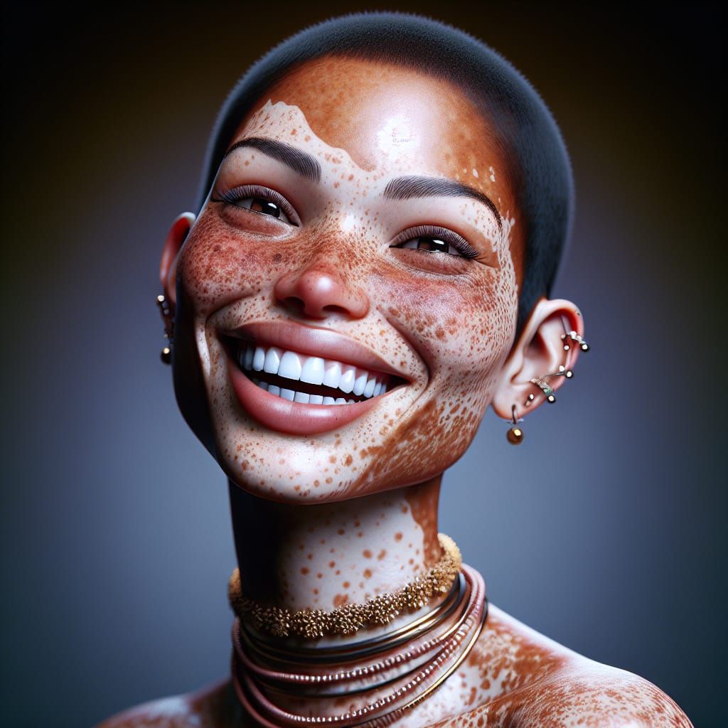 Joyful Woman with Vitiligo in Detailed Digital Portrait