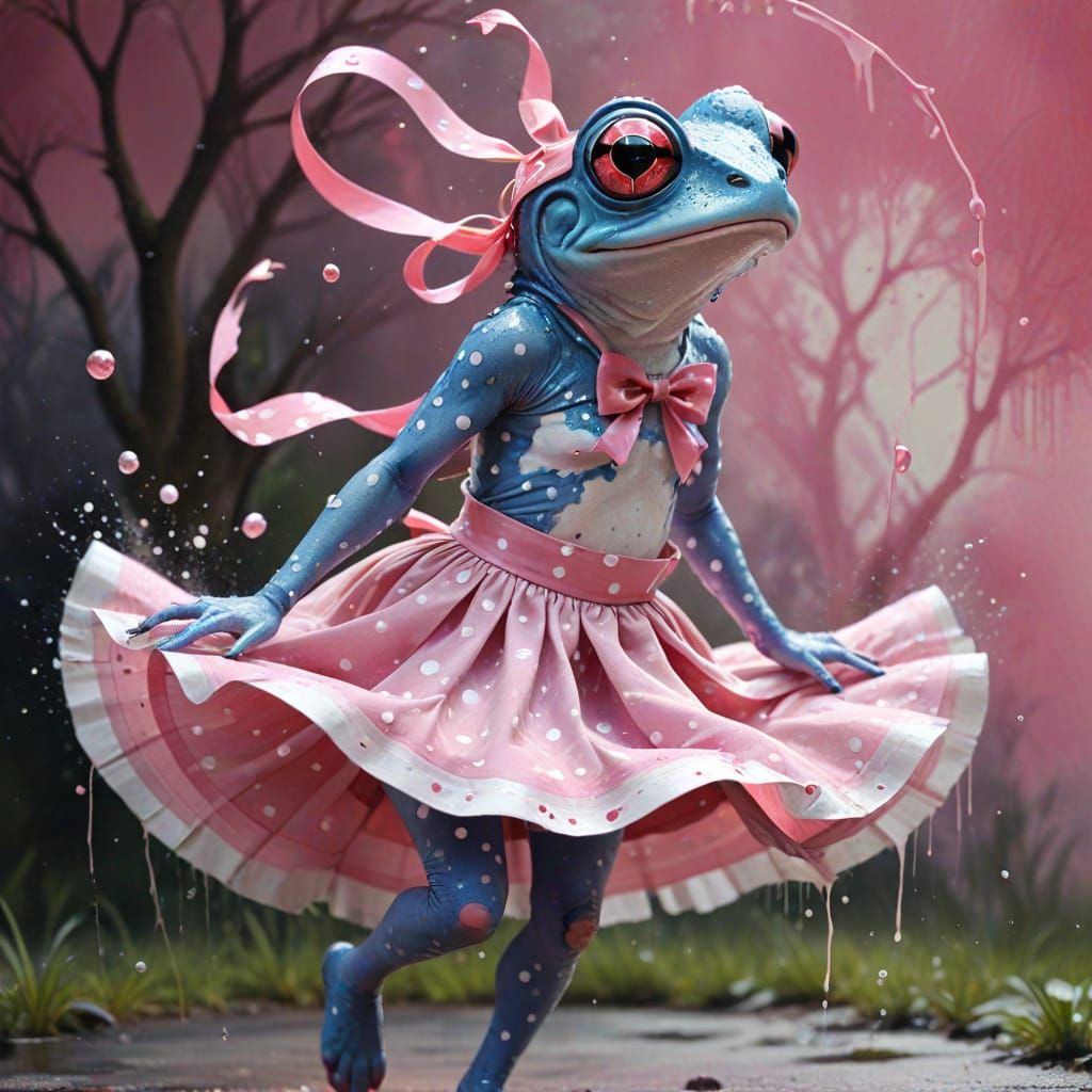 Crazy Frog in Pink Skirt, Surreal Action Painting