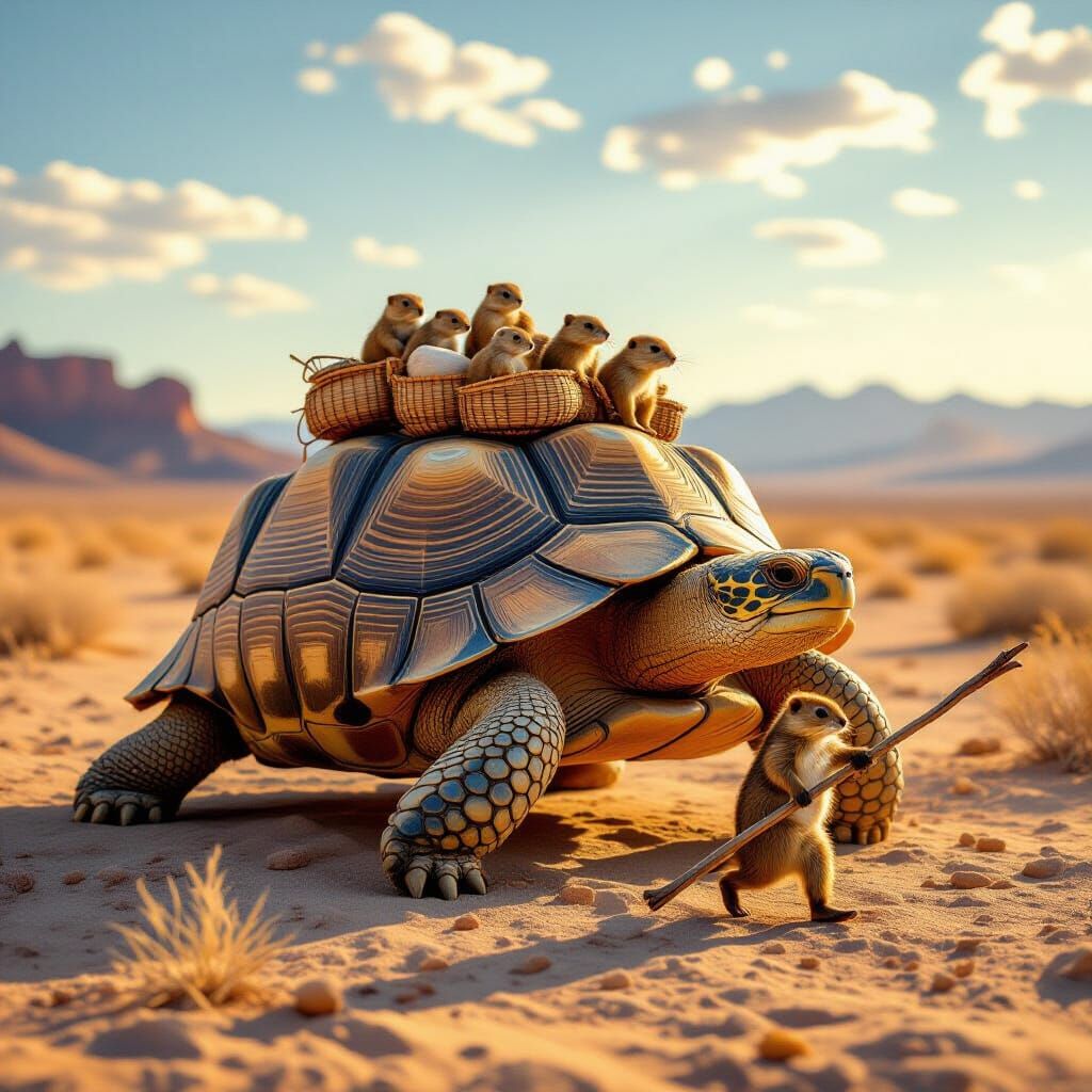 Ancient Tortoise Carries Gophers Across Desert
