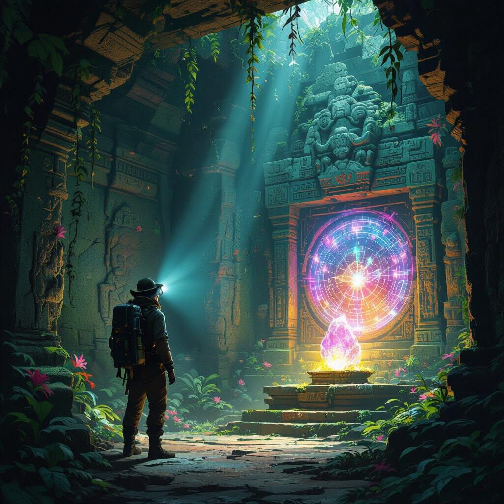 Explorer Discovers Glowing Artifact in Jungle Temple