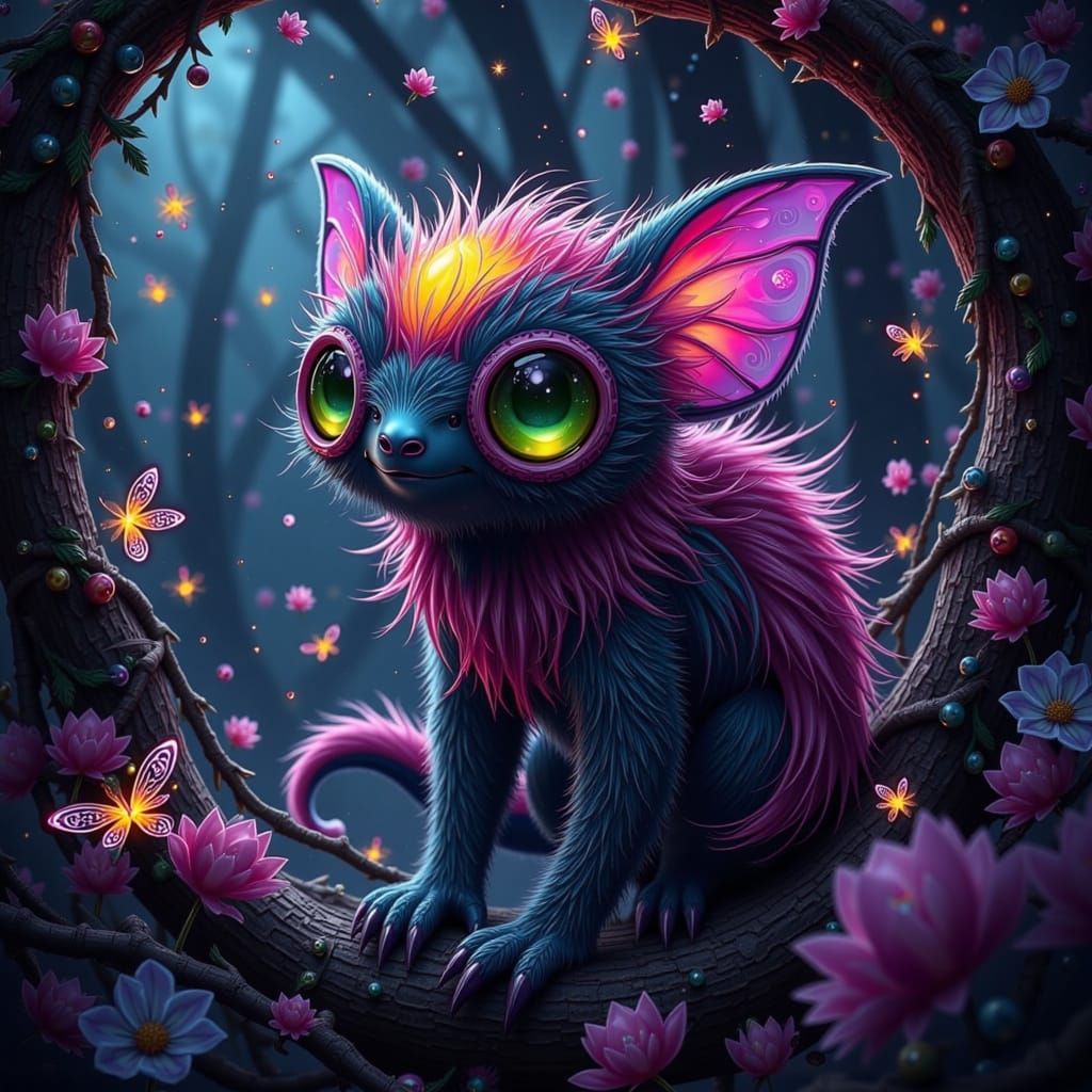 Furry Whimsical Creature in Dreamlike Forest