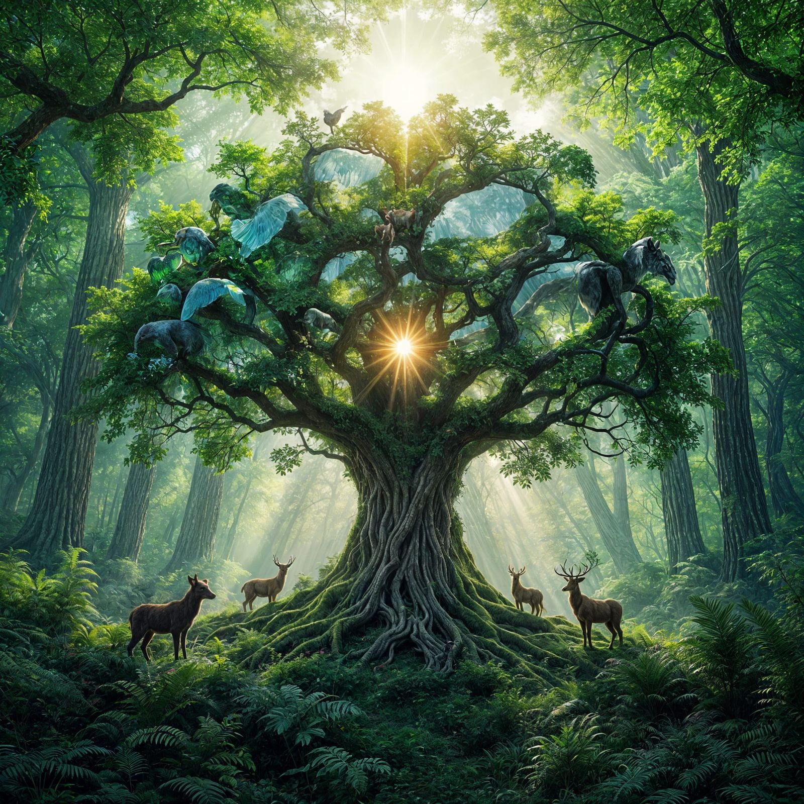 Moldavite Gemstone Forest in Epic Digital Painting