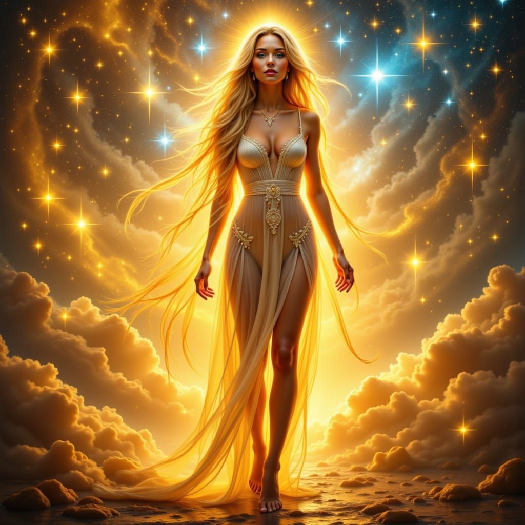 Ethereal Goddess of Morning in Golden Light