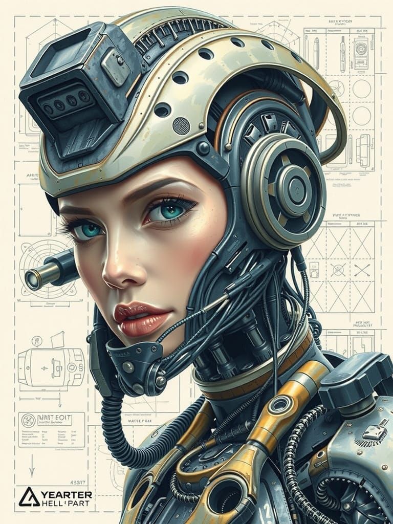 Cybernetic Alien Woman in Dystopian Metropolis