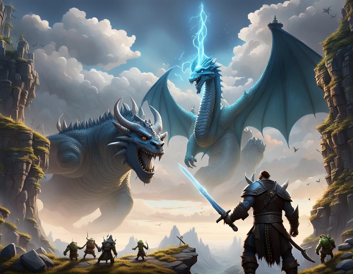 Epic Fantasy Standoff: Orcs, Humans, and Dragons