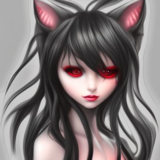 Vampire Cat-Girl Portrait in Dark Anime Style