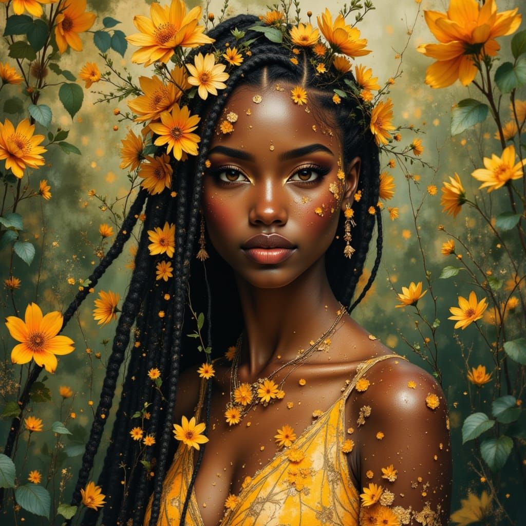 African Earth Goddess Portrait in Hyperrealistic Style