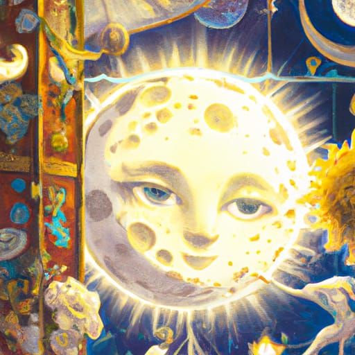 Whimsical Sun, Moon, and Stars Matte Painting