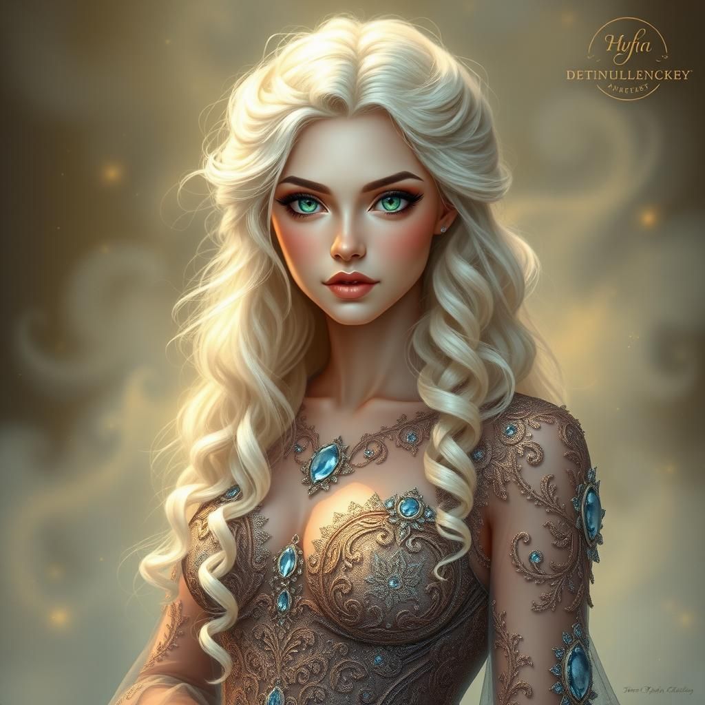 Heterochromatic Woman in Ethereal Gemstone Gown