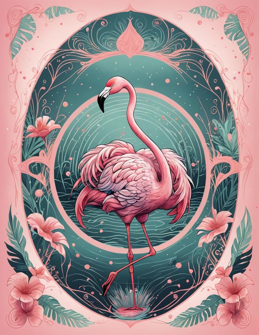 Flamingo Dance: Manifestation Card in Drawing Style