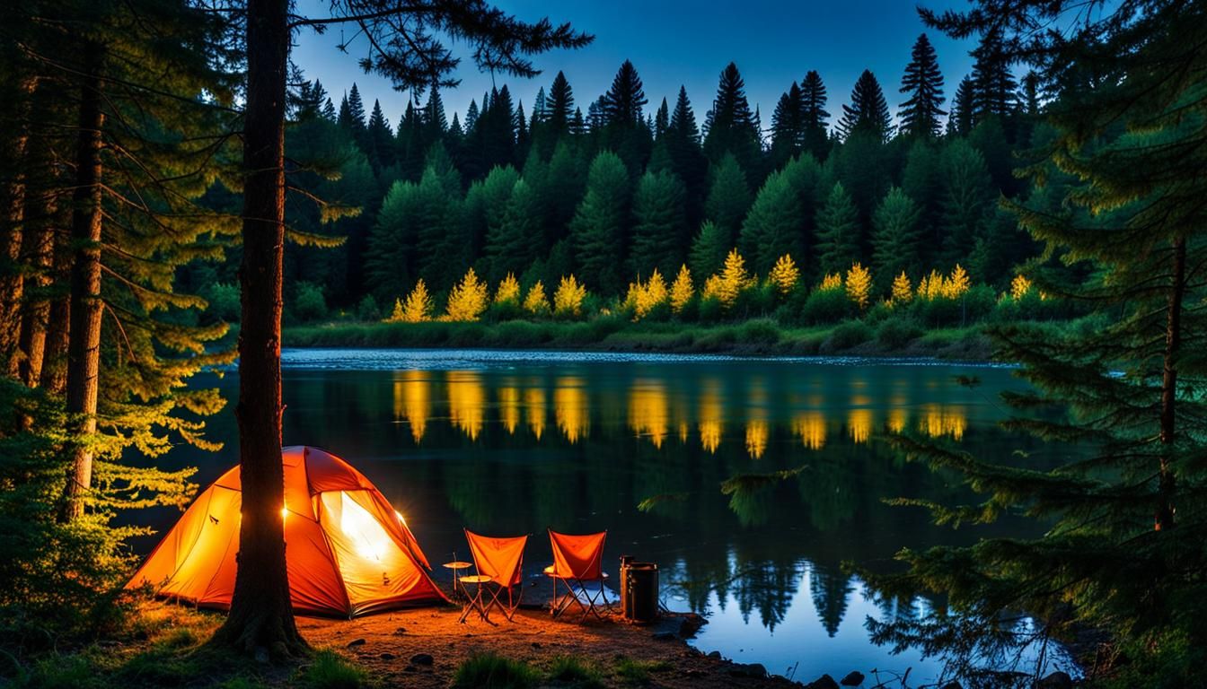 Idyllic Campsite Between Forest and River at Dusk