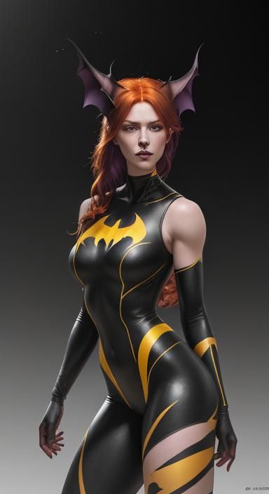 Bat girl in yellow and black catsuit