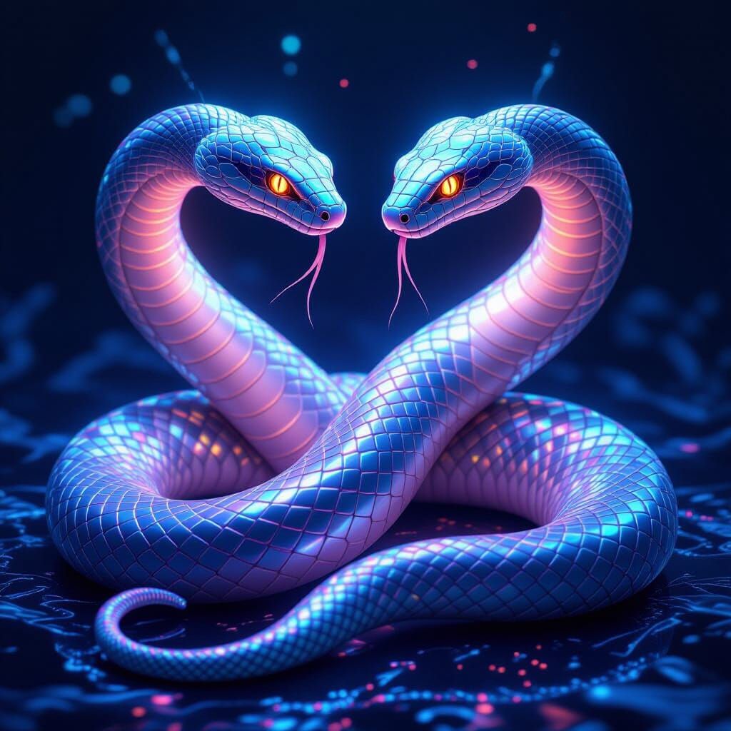 Glowing Serpents in Futuristic Neon Style