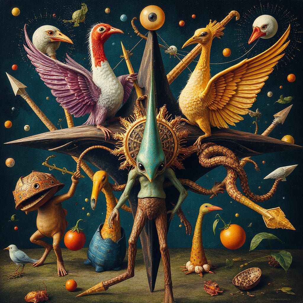 Hallucinatory Art Deco Scene in Hieronymus Bosch Style