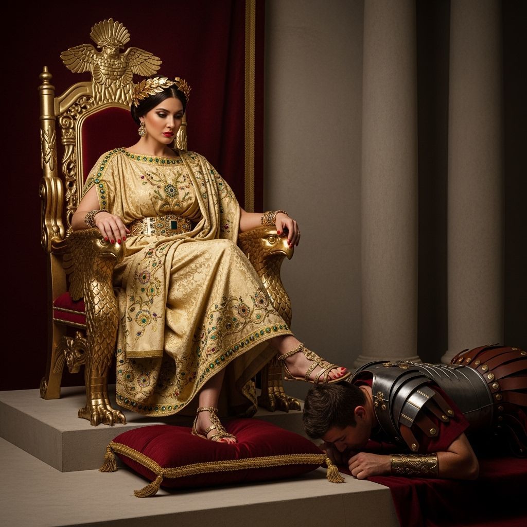 Majestic Roman Empress on Gold Throne
