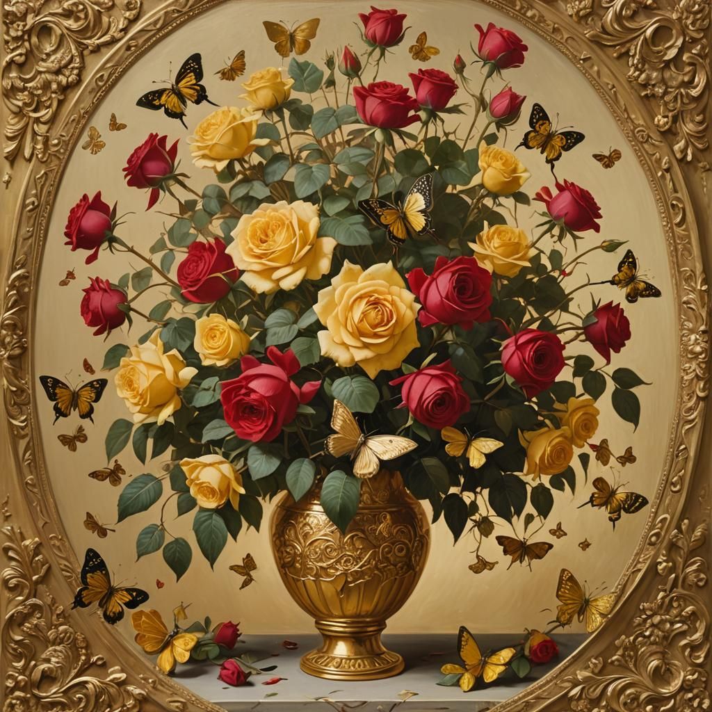 Elegant Bouquet in Warm Golden Light: Pre-Raphaelite Oil Pai...