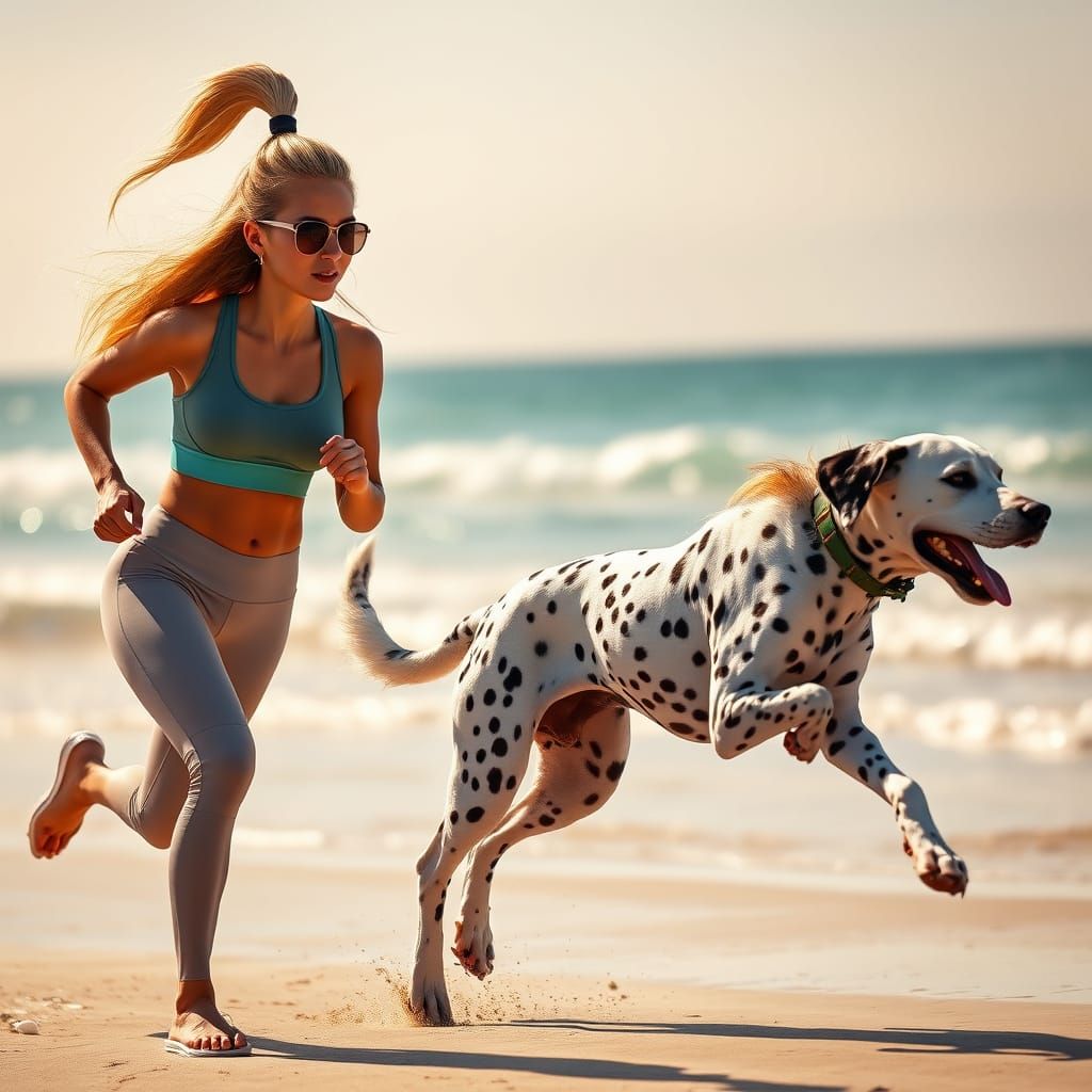 Effortless Beach Run in Hyperrealistic Style