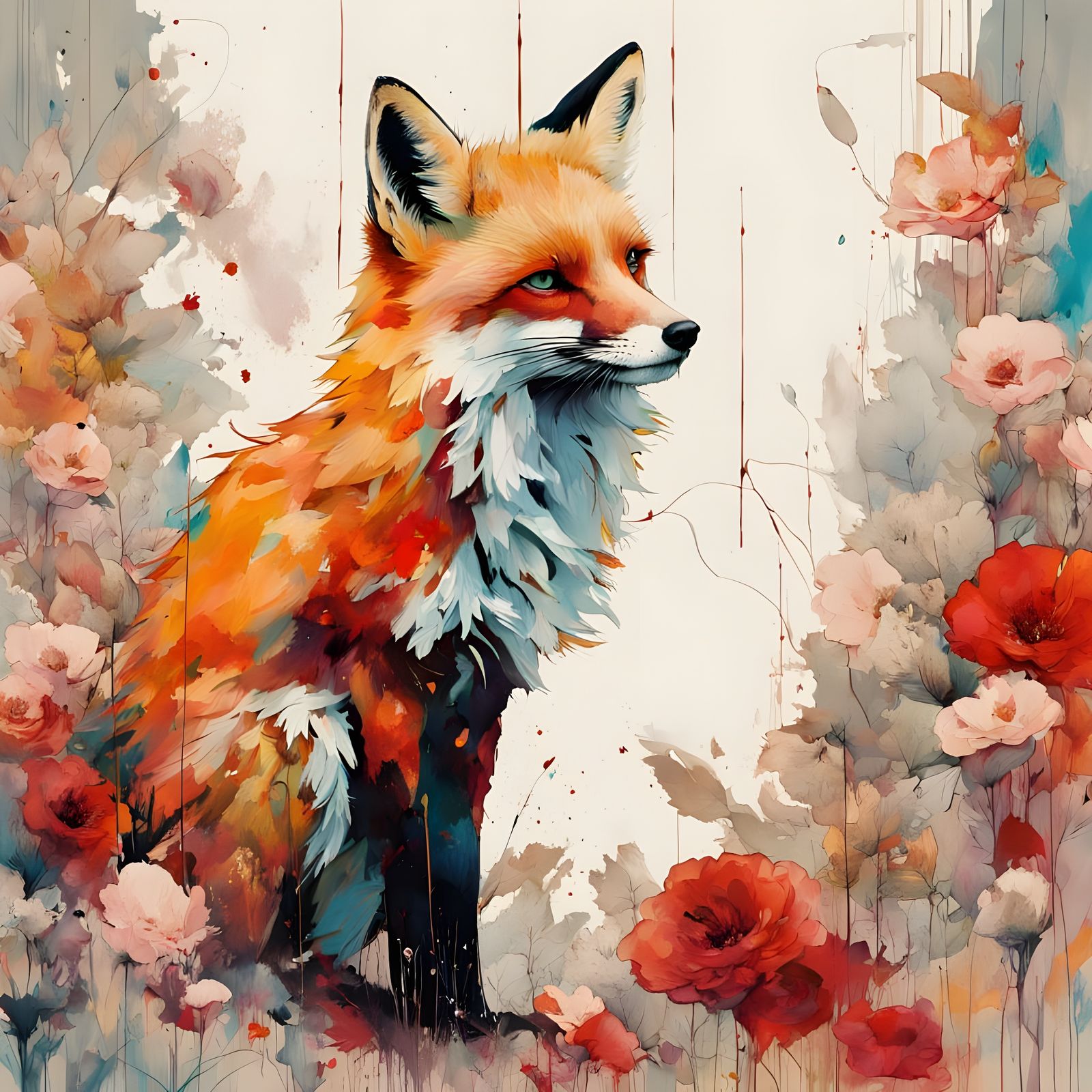 Vibrant Autumn Scene in Ethereal Fog, Red Fox Surrounded by ...