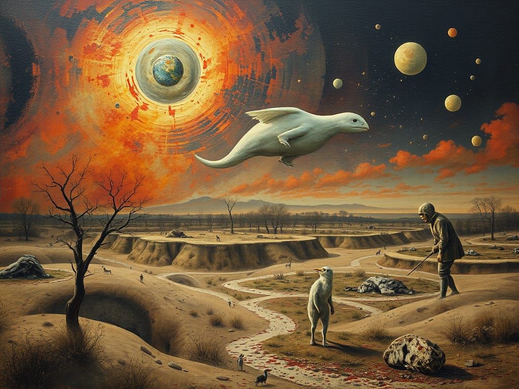 Surreal Alien Landscape in Mixed Media Style