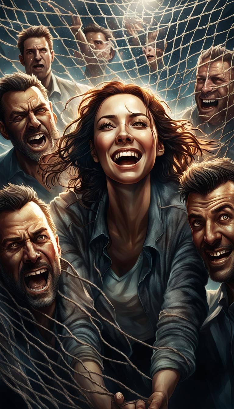 Woman Falls Backwards Into Net: Splash Art