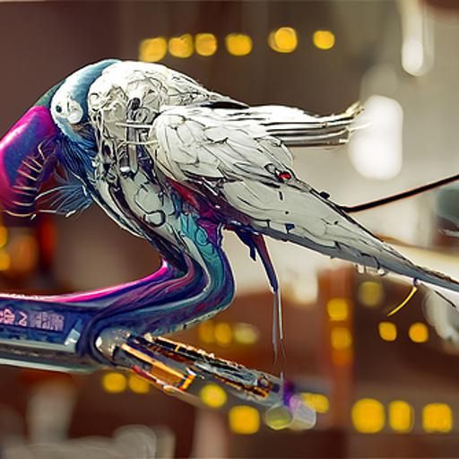 Cosmic Mechanical Bird in Cyberpunk Style