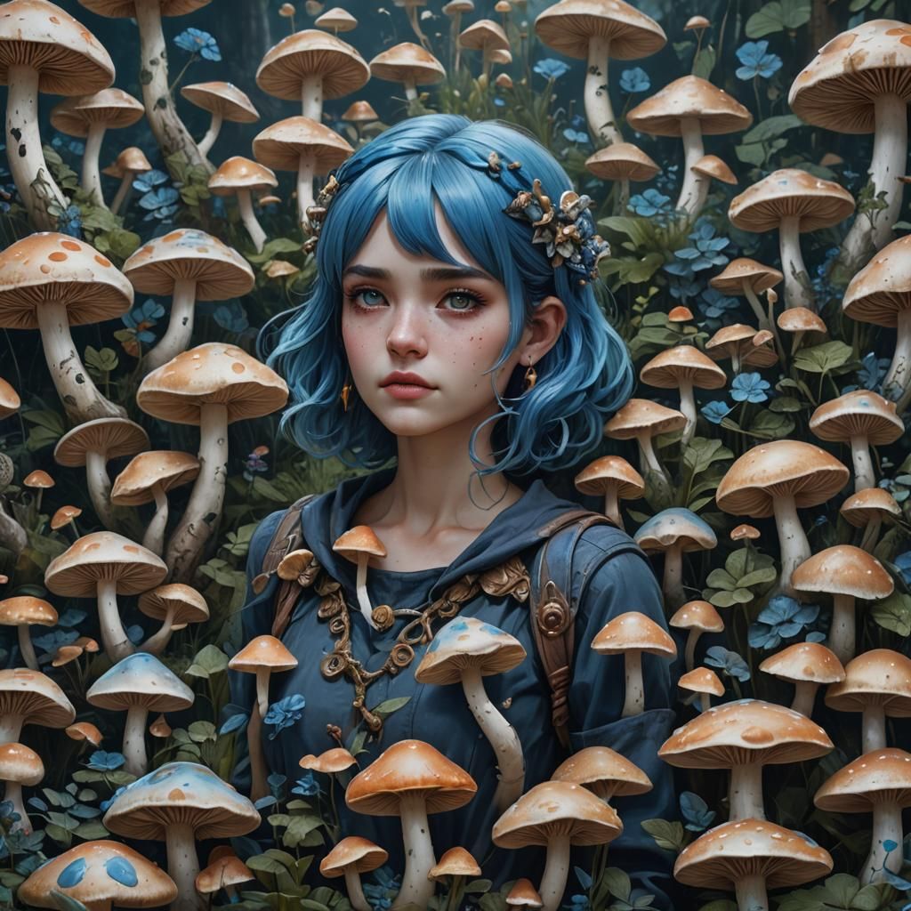 Blue-Haired Woman: Detailed Fantasy Concept Art