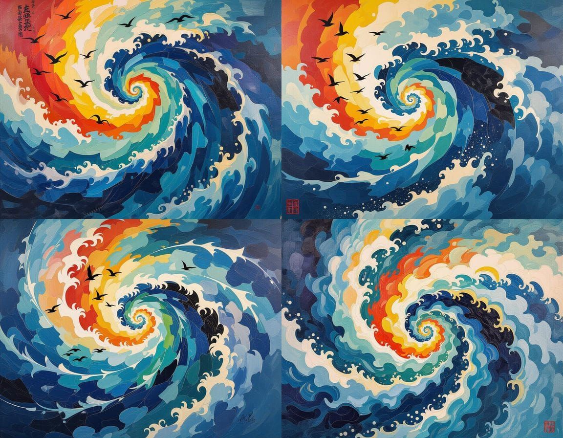 Tokyo Typhoon Storm in Expressionistic Style