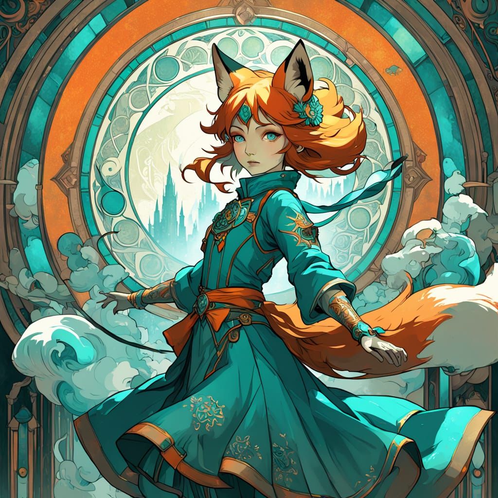 Brer Fox Encaustic Painting with Primitive Naive Style