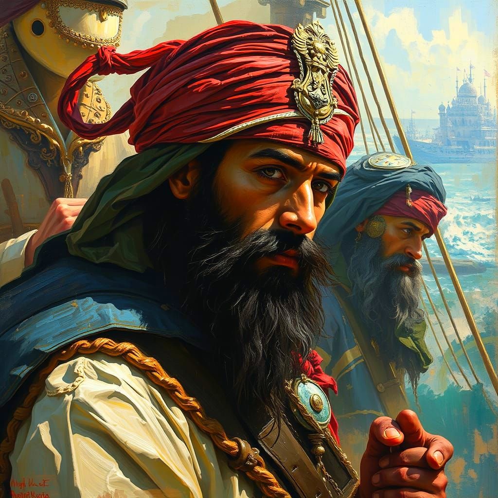 Muslim Prince Pirate Practices Skills in Futuristic Style