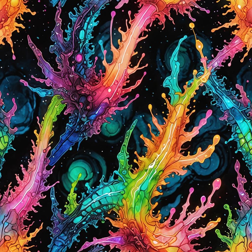 Neon Alien Weapon in Alcohol Ink Vortex
