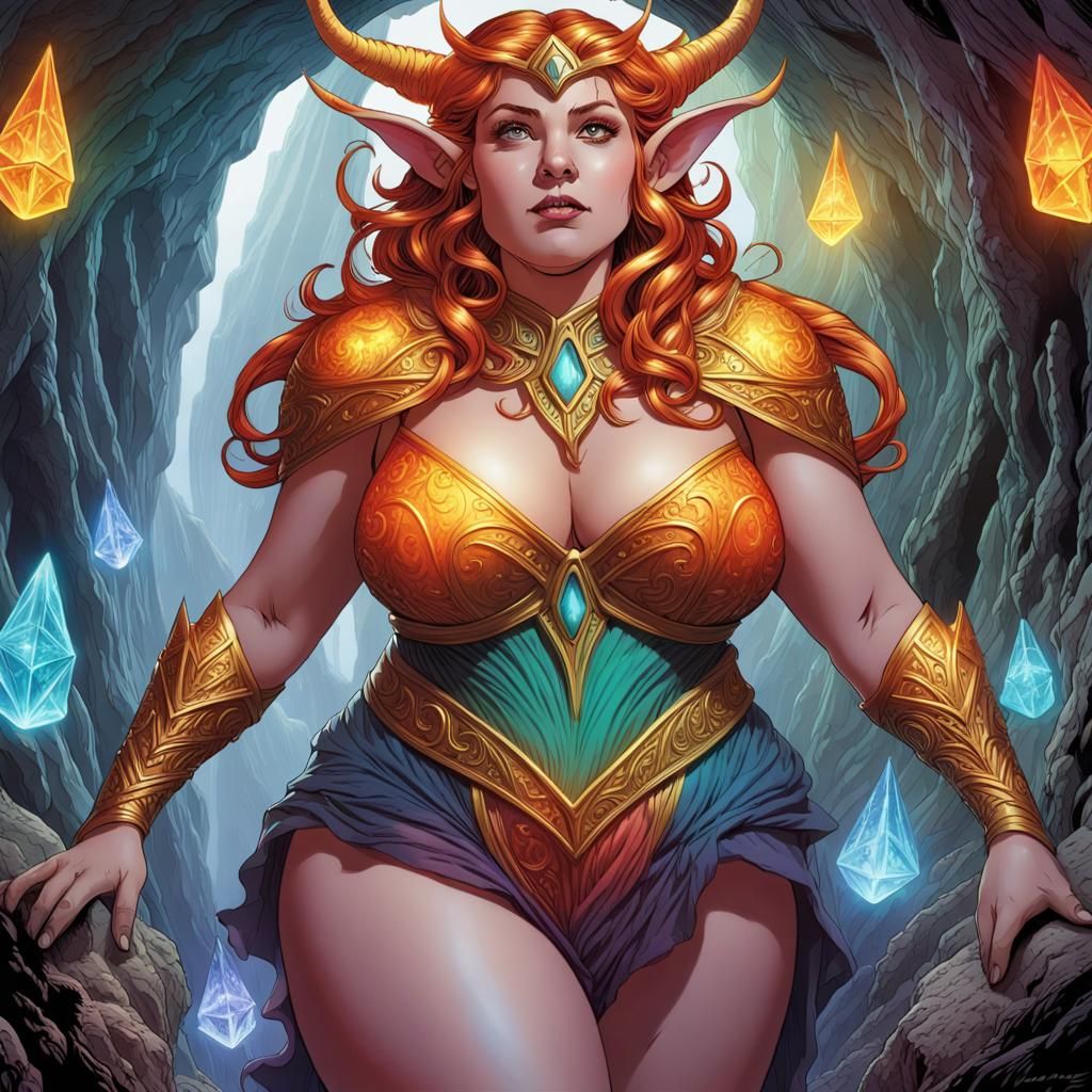 Enthusiastic Elf Sorceress in Crystalline Cave