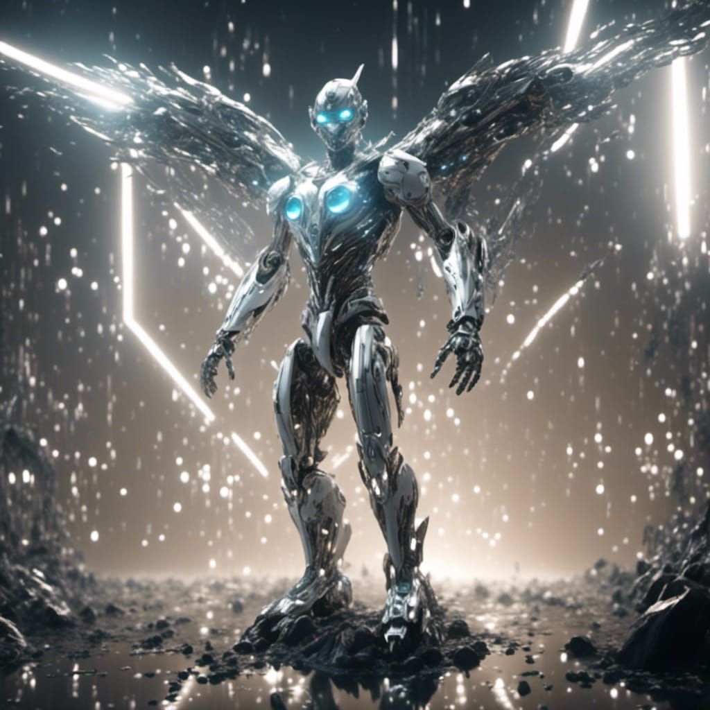 Hyperreal Shining Silver Robot in High Tech Style