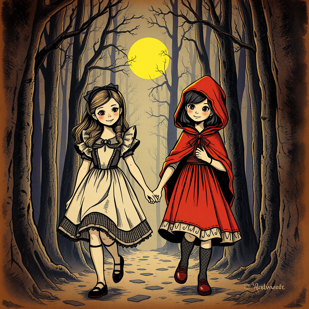 Alice and Red Riding Hood in Dark Fantasy Art