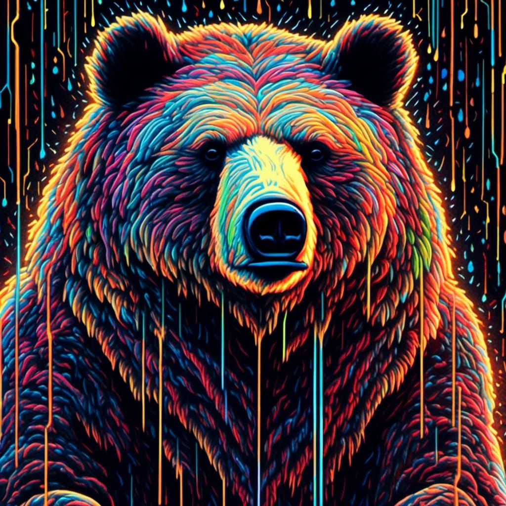 Neon Forest: Close-Up Portrait of a Bear in Tantra Art