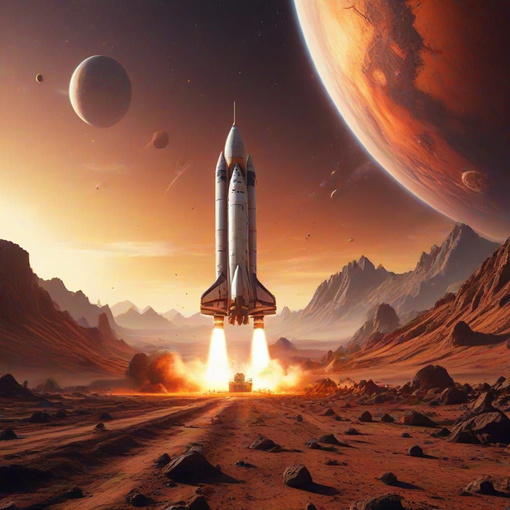 Hyper-Realistic Space Rocket Landing on Alien Planet