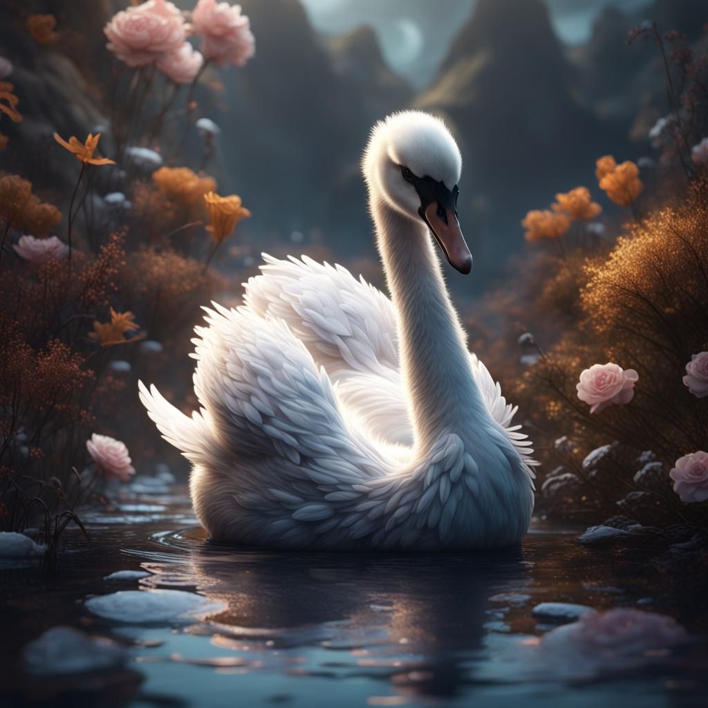 Fantastical Baby Swan Matte Painting