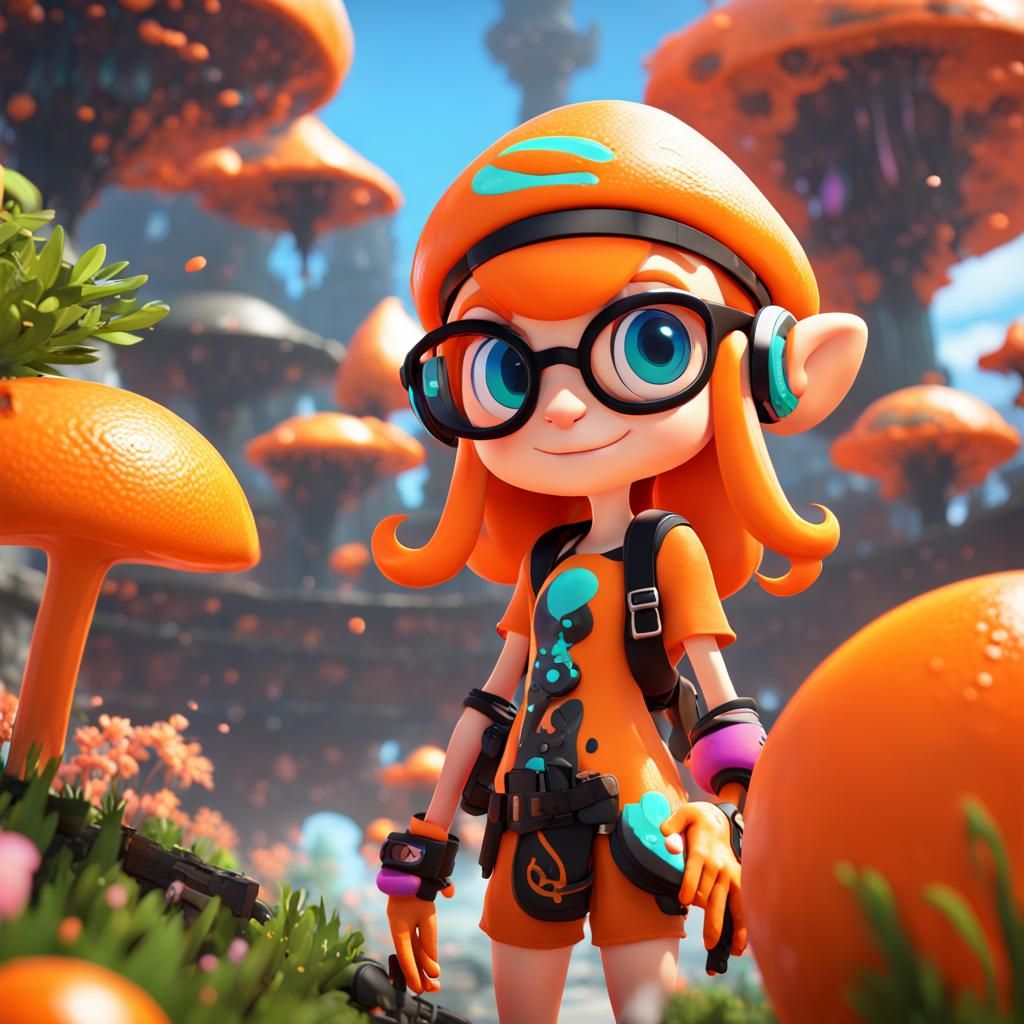 Orange Inkling Splatoon Character in Detailed Digital Art