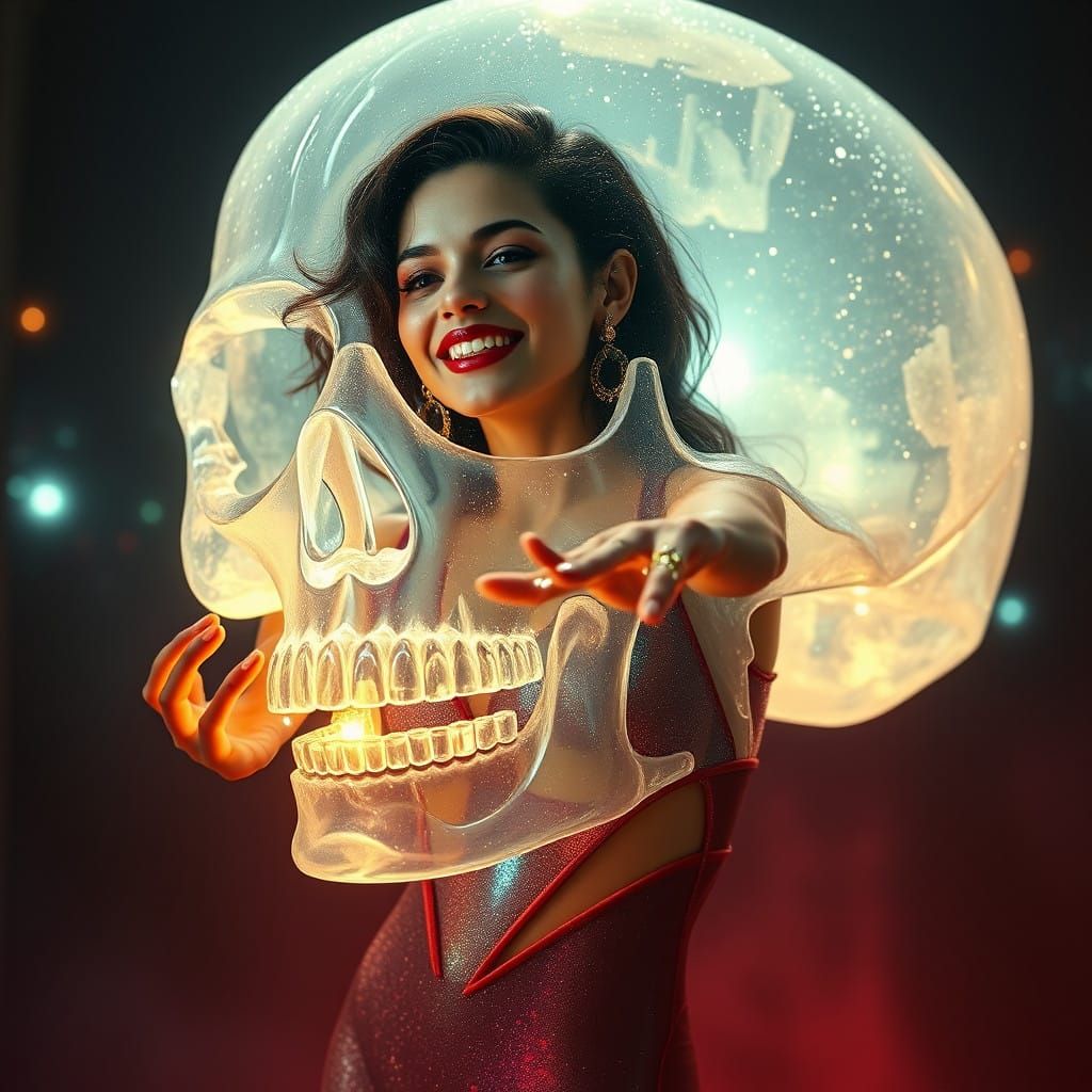 Sultry Goddess Dances Under Crystal Skull's Ethereal Glow