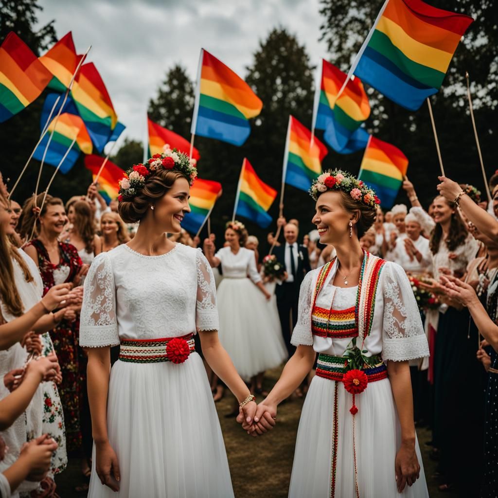 LGBTQ+ Wedding with Traditional Folk Costumes
