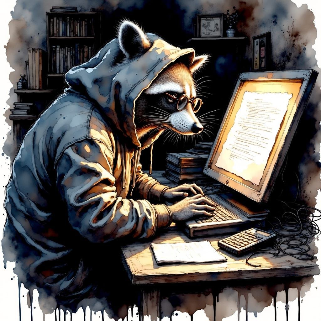 Cyberpunk Raccoon Hacks School Report Card with Bold Ink Lin...